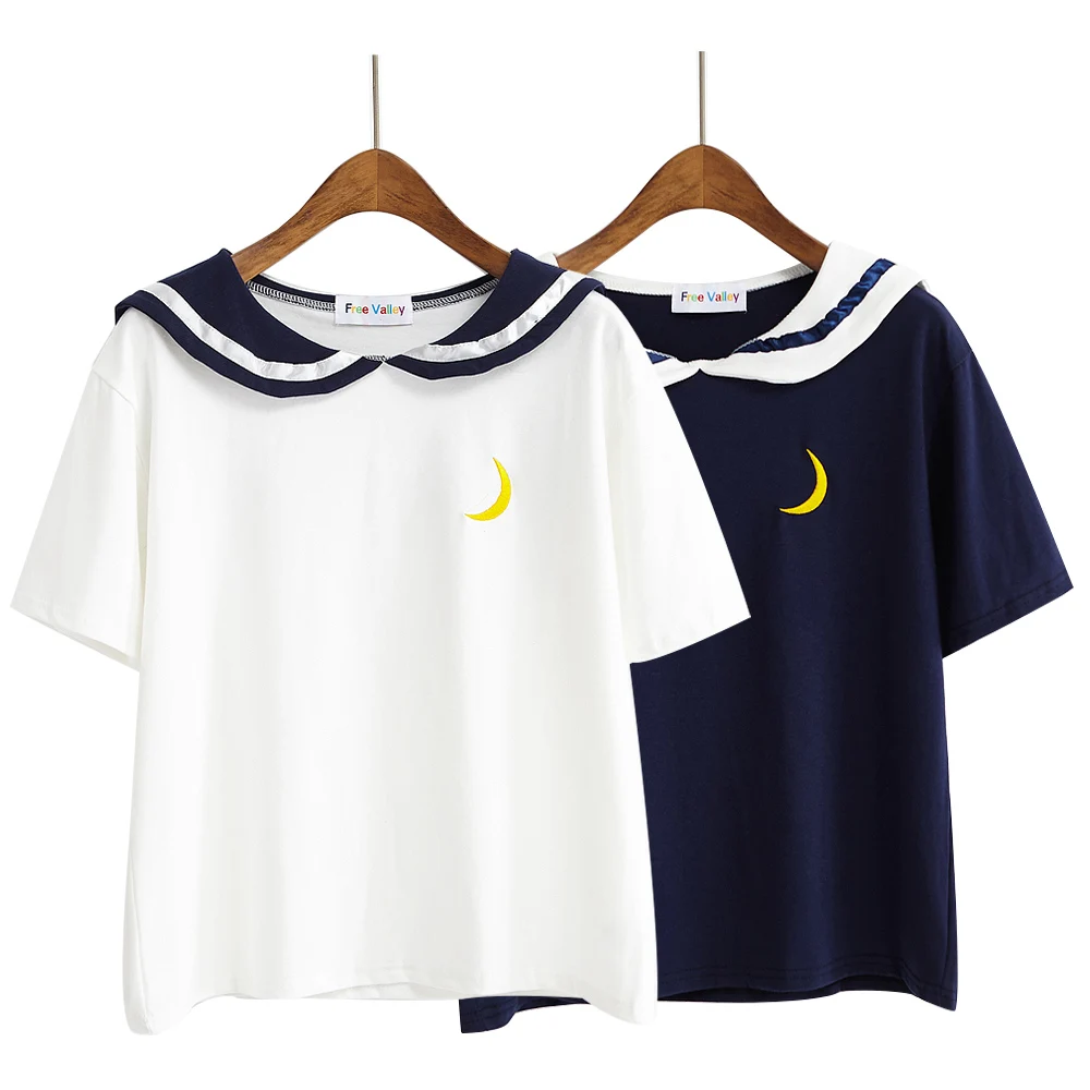 2019 Women'S Punk Harajuku Ulzzang Behalf Of The Moon To Destroy Your Embroidered Lapel Sailor Collar T-Shirt Female Kawaii
2019 Women'S Punk Harajuku Ulzzang Behalf Of The Moon To Destroy Your Embroidered Lapel Sailor Collar T-Shirt Female Kawaii