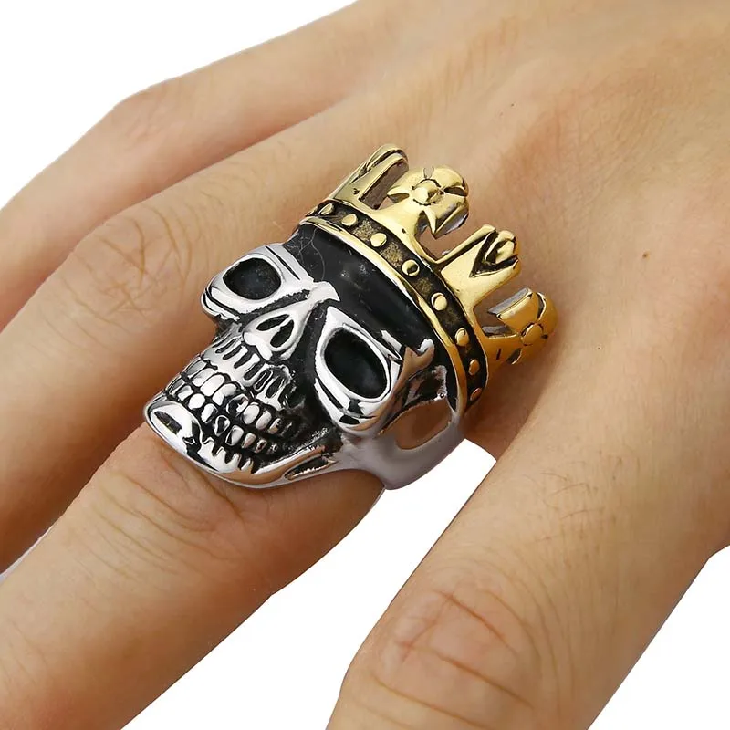 Mens Skull Ring Biker Skull Cross Crown Gothic Gold Color Ring Band stainless steel silver black fashion Hip Hop ring jewelry
Mens Skull Ring Biker Skull Cross Crown Gothic Gold Color Ring Band stainless steel silver black fashion Hip Hop ring jewelry