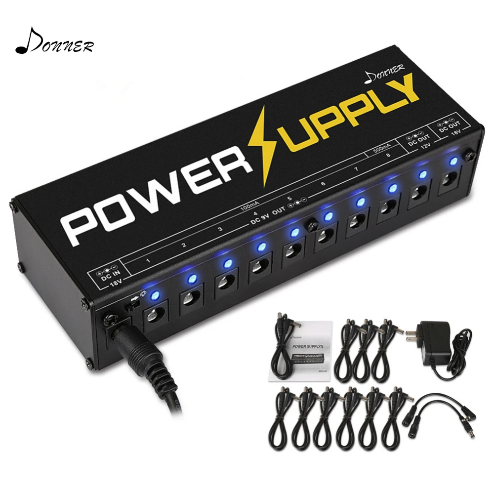 

Donner DP-1 Guitar Effect Pedal Power Supply 10 Isolated DC Output for 9V/12V/18V Pedal US/UK/EU Plug With Cable Adapter