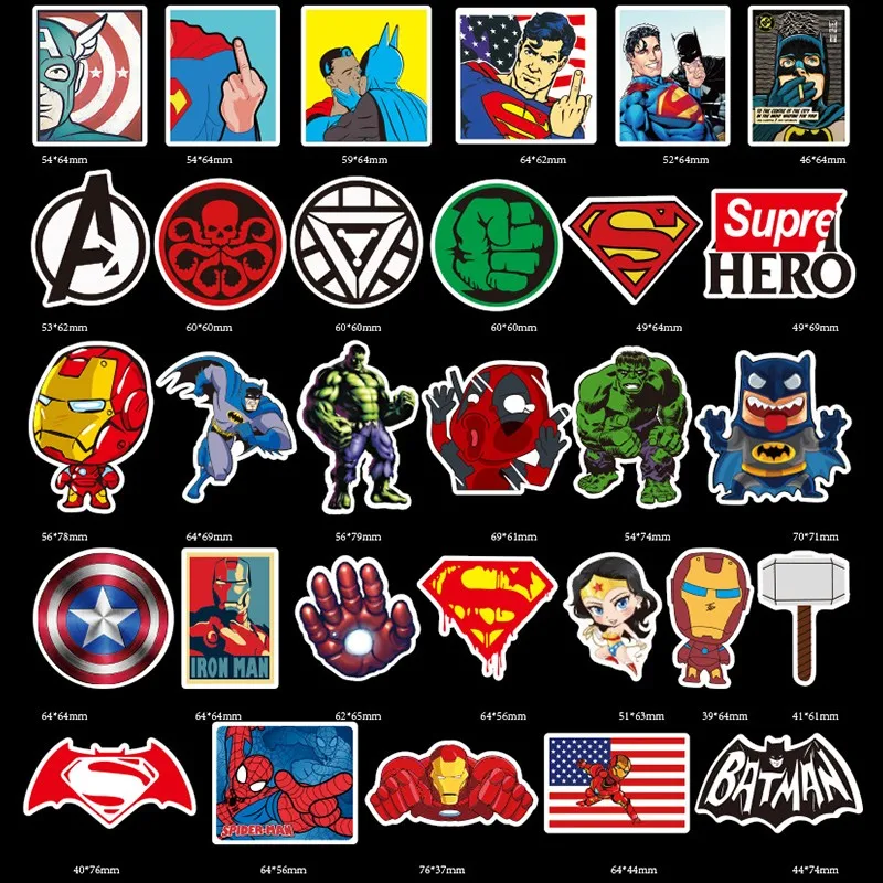 50 Pieces 5*10cm Car-styling Marvel Superhero Stickers Waterproof Car Sticker Travel Trolley Case Computer Car Stickers
50 Pieces 5*10cm Car-styling Marvel Superhero Stickers Waterproof Car Sticker Travel Trolley Case Computer Car Stickers