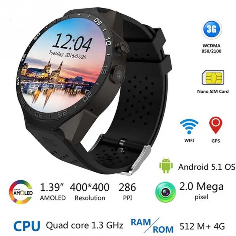 KW88 3G WIFI GPS Bluetooth Smart Watch Android 5.1 MTK6580 1.39 Inch 2.0MP Camera Smartwatch For Iphone Huawei Phone #0816
KW88 3G WIFI GPS Bluetooth Smart Watch Android 5.1 MTK6580 1.39 Inch 2.0MP Camera Smartwatch For Iphone Huawei Phone #0816