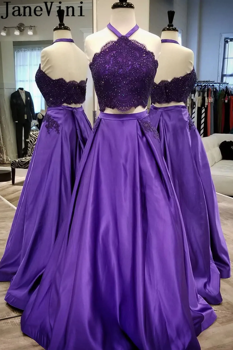 JaneVini Black Girl Two Piece Prom Dresses Long Beaded Lace Halter Backless Purple Special Occasion Dress Evening Party Gowns
JaneVini Black Girl Two Piece Prom Dresses Long Beaded Lace Halter Backless Purple Special Occasion Dress Evening Party Gowns