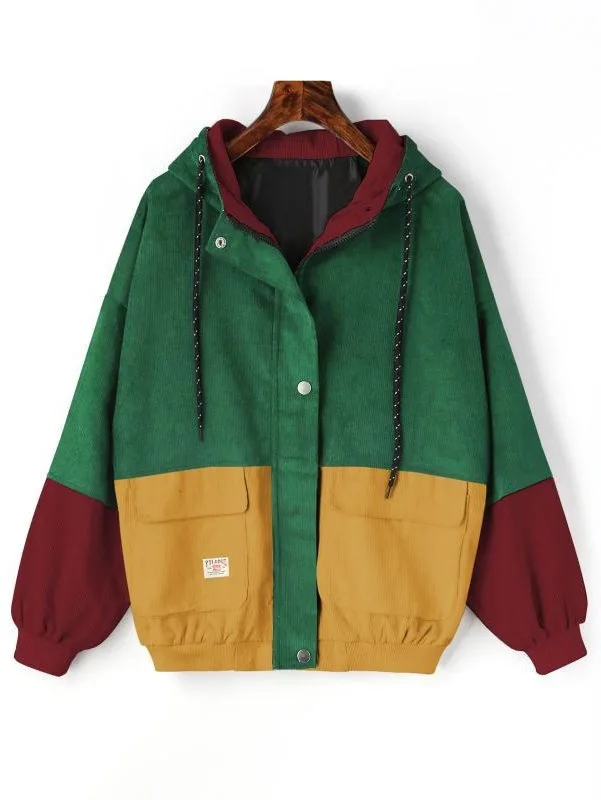 2018 Autumn Stylish BF Color Block Corduroy Jacket Women Hooded Patchwork Drawstring Zipper Placket Short Coat
2018 Autumn Stylish BF Color Block Corduroy Jacket Women Hooded Patchwork Drawstring Zipper Placket Short Coat