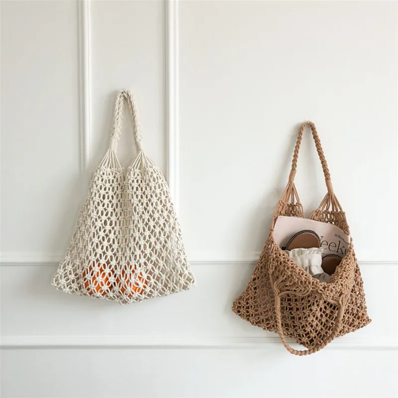 Popular Women Handmade Woven Bag Mesh Rope Weaving Tie Buckle Reticulate Hollow Straw Bag No Lined Net Shoulder Bag
Popular Women Handmade Woven Bag Mesh Rope Weaving Tie Buckle Reticulate Hollow Straw Bag No Lined Net Shoulder Bag