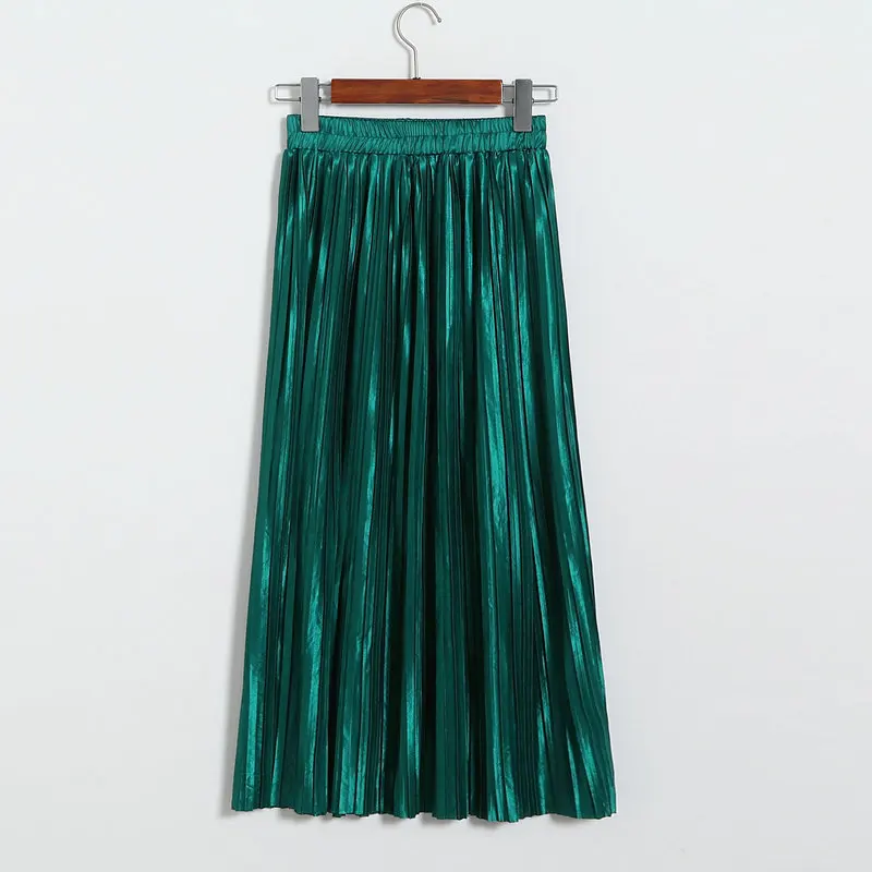 Lustrous pleated skirt metallic mid-length skirt for women of fall 2017 new Korean style joker long skirt (14)
