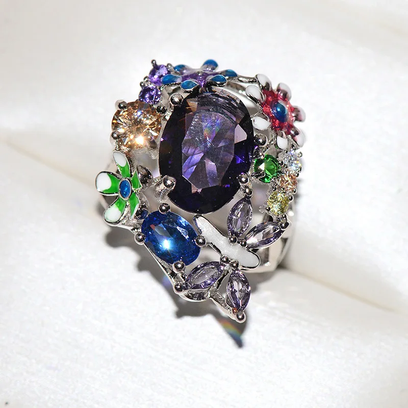 Silver Flower Ring for Women Hot Sale Purple Colors Crystal Fashion Party Ring Colorful Jewelry Trendy Resin For Women's Ring
Silver Flower Ring for Women Hot Sale Purple Colors Crystal Fashion Party Ring Colorful Jewelry Trendy Resin For Women's Ring
