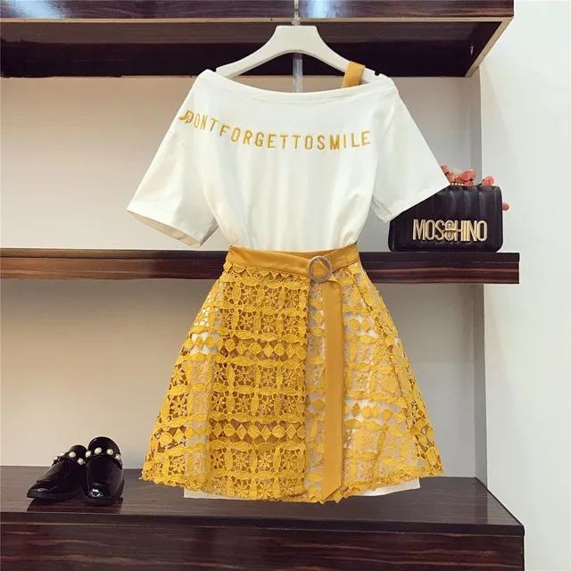 Skirts Set Spring Summer Women Fashion 2 Piece Suit Slash Collar Off Shoulder Long T Shirt & Hollow Out Lace Skirt Suits
Skirts Set Spring Summer Women Fashion 2 Piece Suit Slash Collar Off Shoulder Long T Shirt & Hollow Out Lace Skirt Suits