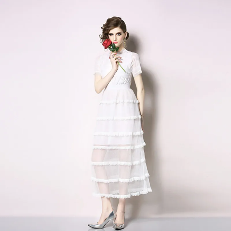 2019 Summer Runway Designer Dress Women's Luxury High Quality Lace Mesh Mid-Calf Cascading Ruffle Dress Vestidos
2019 Summer Runway Designer Dress Women's Luxury High Quality Lace Mesh Mid-Calf Cascading Ruffle Dress Vestidos
