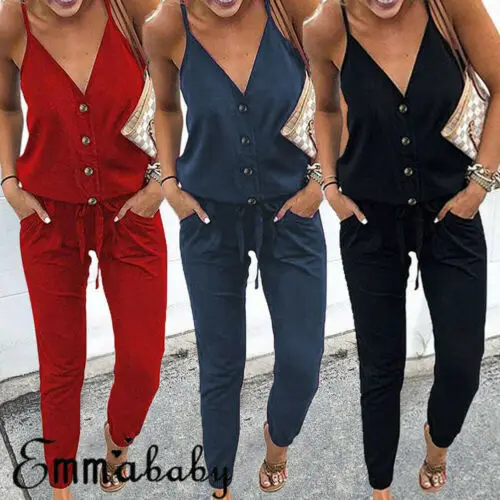Sleeveless New Fashion Women Summer Cotton Jumpsuit High Waist V Neck Female Button Style Ladies Summer Long Playsuit
Sleeveless New Fashion Women Summer Cotton Jumpsuit High Waist V Neck Female Button Style Ladies Summer Long Playsuit