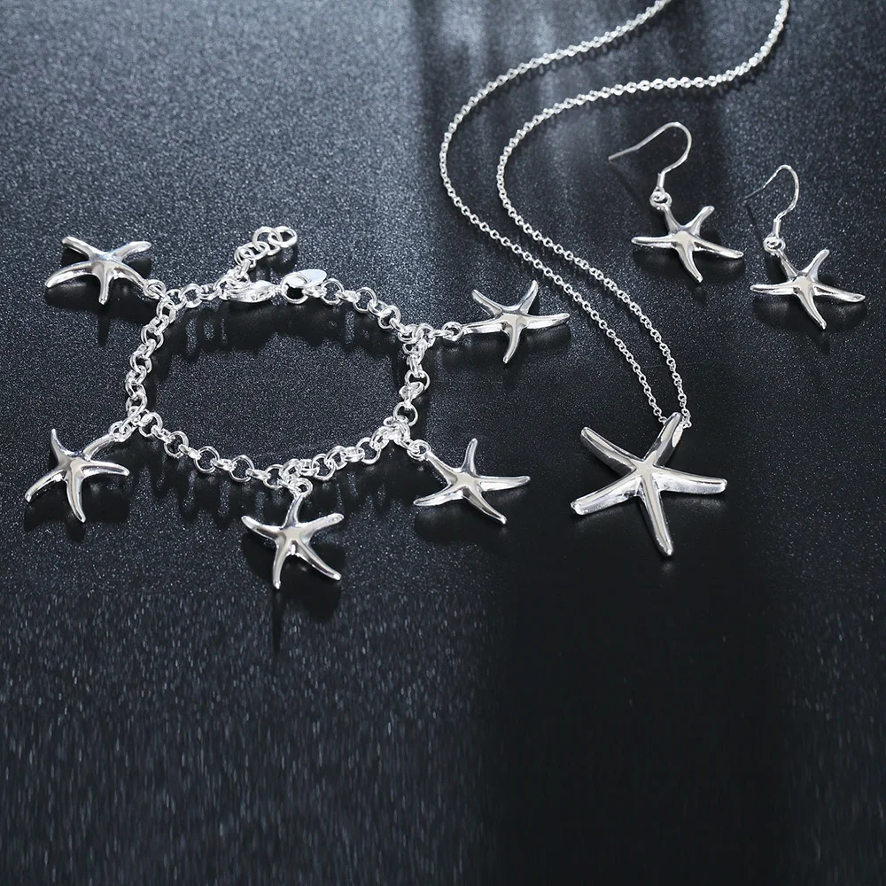 HOT SALE cute Silver star jewelry set necklace earring bracelet starfish wedding lady women wedding Valentines gift charms new
HOT SALE cute Silver star jewelry set necklace earring bracelet starfish wedding lady women wedding Valentines gift charms new
