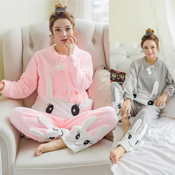Girls Winter Cartoon Pajamas Set Flannel Anime Rabbits Sleepwear Pyjamas For Women Round Neck Full Sleeve Pijamas Suits Femme
Girls Winter Cartoon Pajamas Set Flannel Anime Rabbits Sleepwear Pyjamas For Women Round Neck Full Sleeve Pijamas Suits Femme