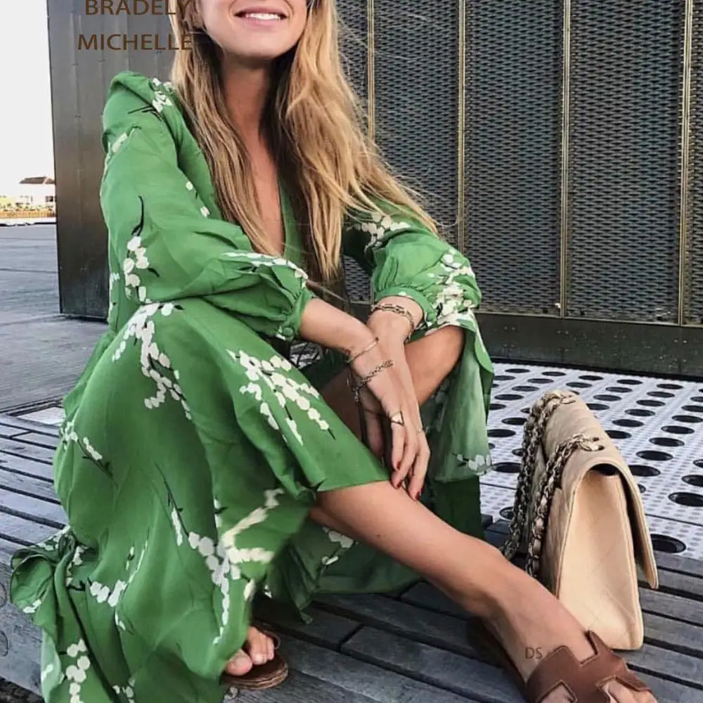 2018 Summer Female Vintage Long Sleeve V-neck Print Mid-Calf Dress With Sashes Women's Sexy Straight Tunic Loose Outwear
2018 Summer Female Vintage Long Sleeve V-neck Print Mid-Calf Dress With Sashes Women's Sexy Straight Tunic Loose Outwear
