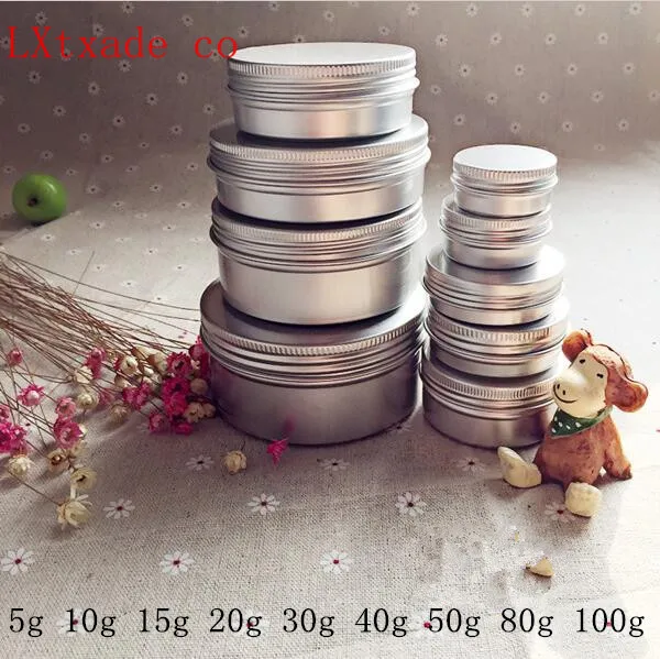 Image Free Shipping 5g 10g 20g 30g 40g 50g 60g 100g Empty Silver Aluminum Bottles Jars Cosmetic Cream Candle Packaging Containers