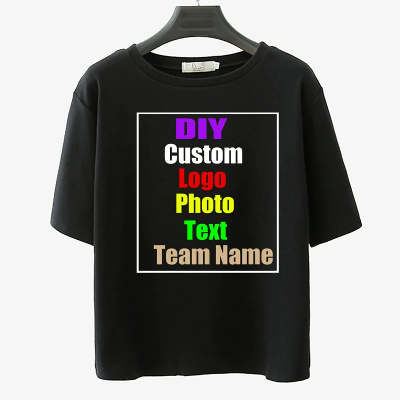 Team Name DIY Custom Logo Photo Text Printed Women tshirt Short Sleeve Solid Female Oversized T shirt Punk Loose Hip Hop Tee Top | Женская