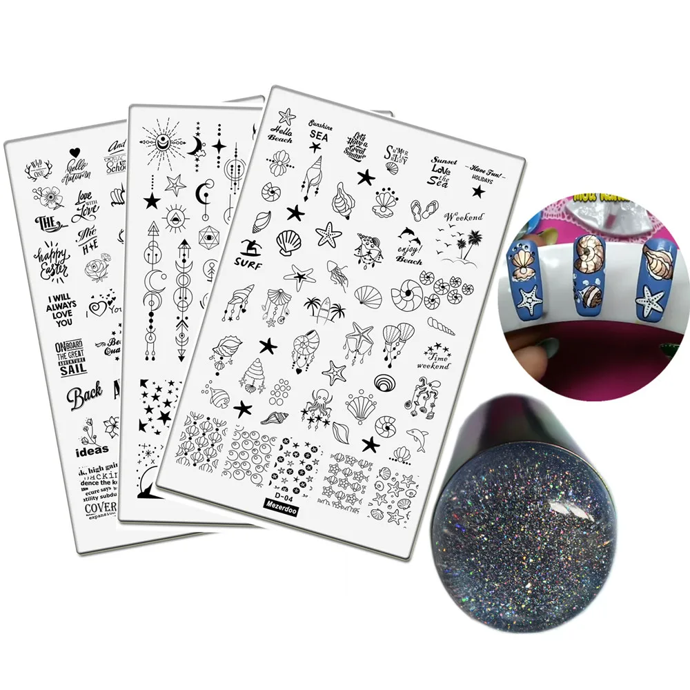 3 Pcs Marine life Nail Stamping Plates + 1 Handle Holographic Transparent Head Stamper Scraper Set Nail Art Templates
3 Pcs Marine life Nail Stamping Plates + 1 Handle Holographic Transparent Head Stamper Scraper Set Nail Art Templates