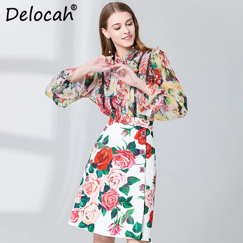 Delocah Summer Elegant Skirts 2 Pieces Set Women's Bow Belted Collar Ruffles Blouses + Floral Print Midi Skirt Sets Ladys Suits
Delocah Summer Elegant Skirts 2 Pieces Set Women's Bow Belted Collar Ruffles Blouses + Floral Print Midi Skirt Sets Ladys Suits