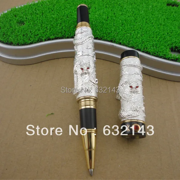 

Jinhao Vintage Luxurious Rollerball Pen Double Dragon Playing Pearl, Silver & Black Metal Carving Embossing Heavy Pen for Office
