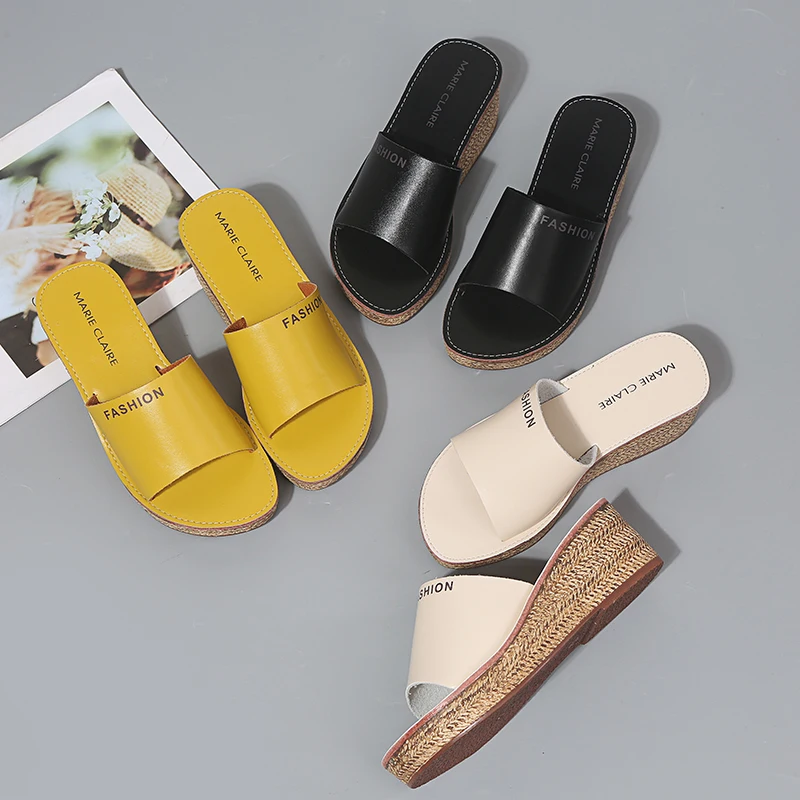 Summer Concise Wedge Slippers Women New Fashin Korean Flip-flops Solid Thick Sole Easy-matching Non-slip Peep Toe Beach Slides 
Summer Concise Wedge Slippers Women New Fashin Korean Flip-flops Solid Thick Sole Easy-matching Non-slip Peep Toe Beach Slides