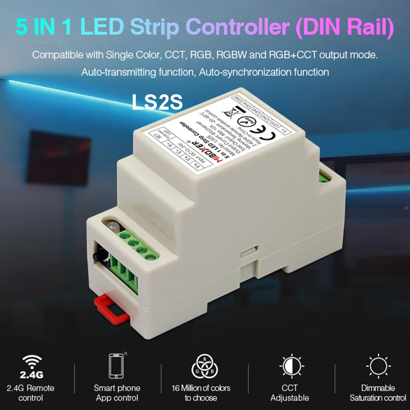 MiBOXER DC12V~24V LS2S DIN Rail 5 IN 1 LED Strip Controller,FUT087 2.4G Touch FUT089 Remote Controller for LED Strip light
MiBOXER DC12V~24V LS2S DIN Rail 5 IN 1 LED Strip Controller,FUT087 2.4G Touch FUT089 Remote Controller for LED Strip light