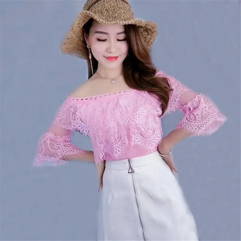 2018 Summer Women Hollow Out Mesh Shirt Sweet Floral Lace Blouse Ladies Half Sleeve Slash Neck Blouses Short Blusas Tops AB978
2018 Summer Women Hollow Out Mesh Shirt Sweet Floral Lace Blouse Ladies Half Sleeve Slash Neck Blouses Short Blusas Tops AB978