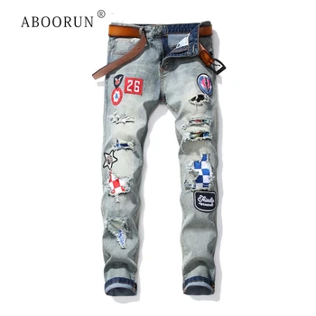 ABOORUN Hi Street Men's Skinny Ripped Jeans Fashion Badges Patchwork Broken Jeans Urban Long Denim Pants for Male R767
ABOORUN Hi Street Men's Skinny Ripped Jeans Fashion Badges Patchwork Broken Jeans Urban Long Denim Pants for Male R767