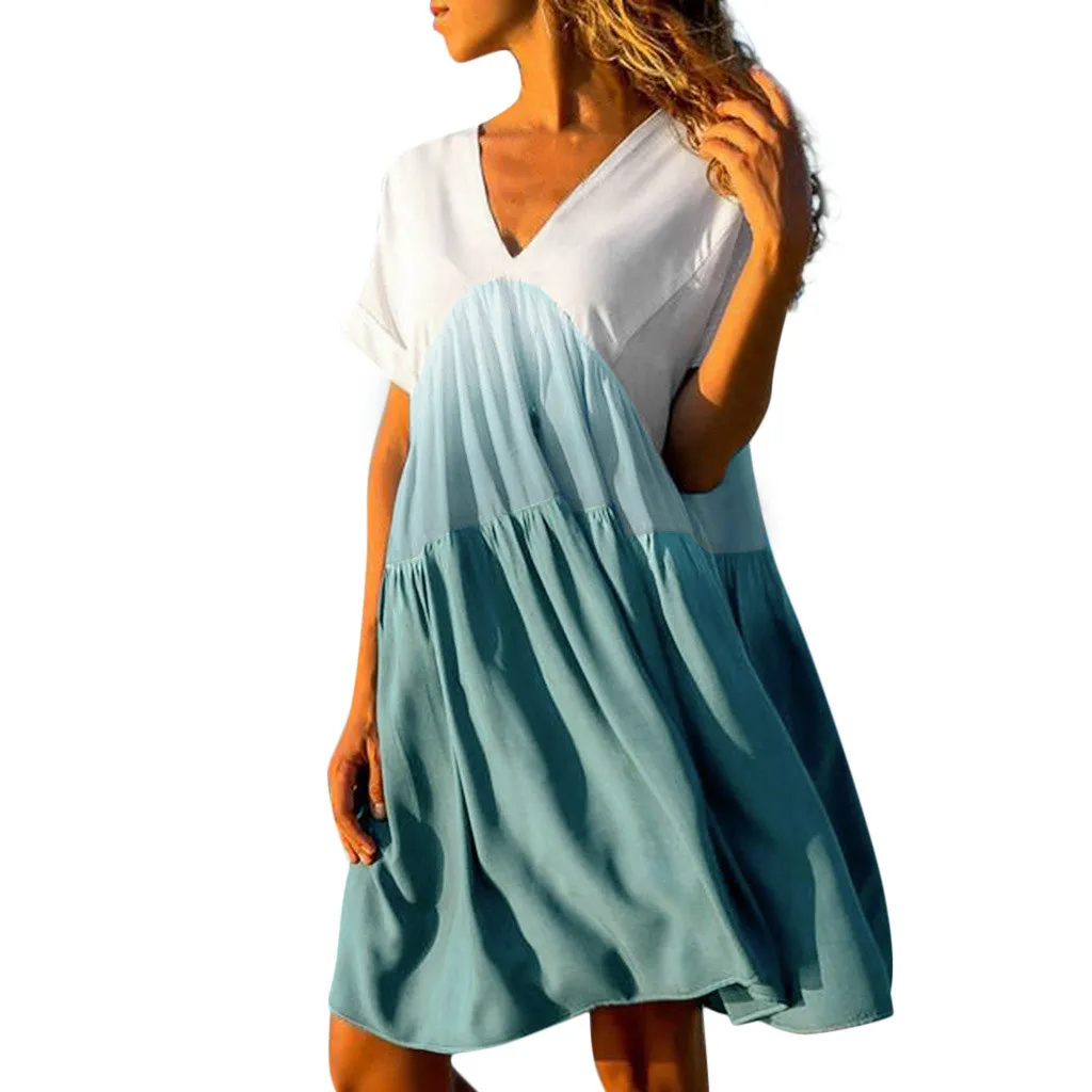 Summer Dress 2019 Women's Casual Elegent Cloose Patchwork Gradient Color V-neck Short Sleeve Ruffled Beach Mini Dress #$B
Summer Dress 2019 Women's Casual Elegent Cloose Patchwork Gradient Color V-neck Short Sleeve Ruffled Beach Mini Dress #$B