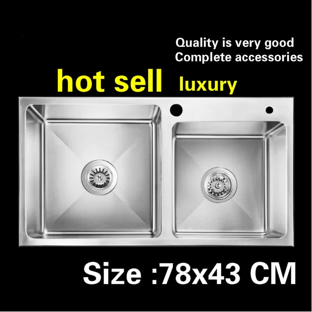 

Free shipping Apartment standard kitchen manual sink double groove do the dishes durable 304 stainless steel hot sell 780x430 CM