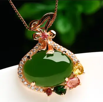 925 silver Gold Natural Green HeTian Yu Inlay Gem stone Lucky Pendant Necklace certificate Fashion Jewelry for woman/
925 silver Gold Natural Green HeTian Yu Inlay Gem stone Lucky Pendant Necklace certificate Fashion Jewelry for woman/