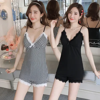 Sexy Lingerie Spaghetti Strap Lace Shorts Pajama Sets for Women Hot Summer Casual Striped Sleepwear Pyjama Homewear Pijama Mujer
Sexy Lingerie Spaghetti Strap Lace Shorts Pajama Sets for Women Hot Summer Casual Striped Sleepwear Pyjama Homewear Pijama Mujer