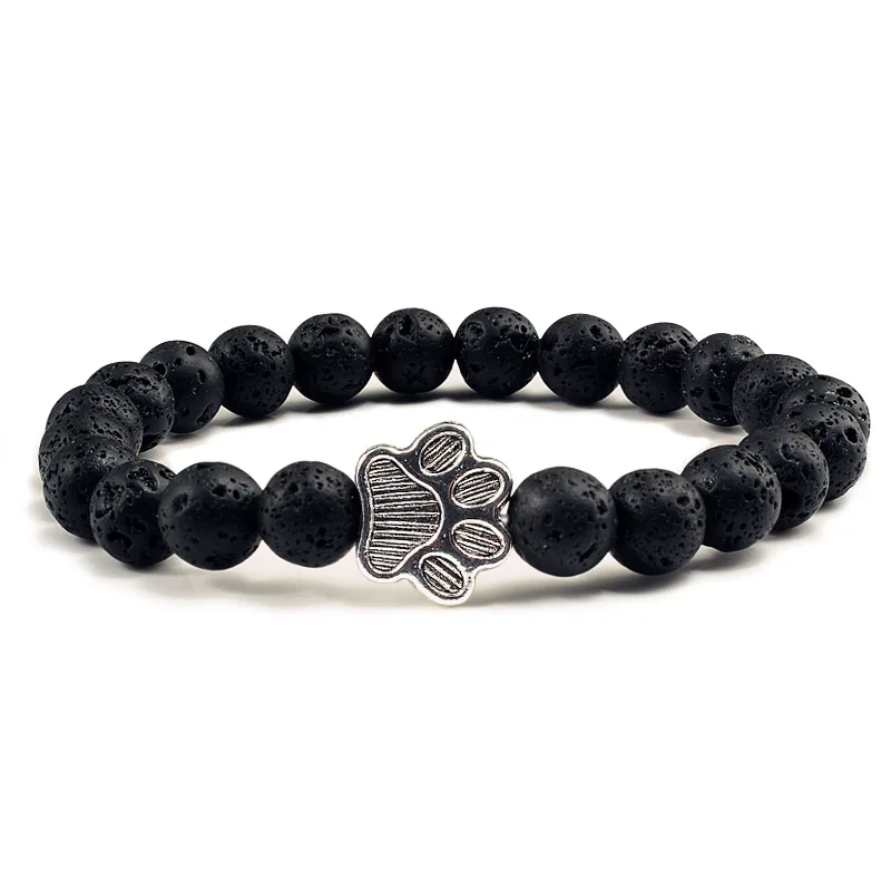 Accessories - Natural Black Volcanic Lava Stone Dog Paw Bracelet black Matte Beads Bracelets For Women Men Cat Dog Lovers Jewelry