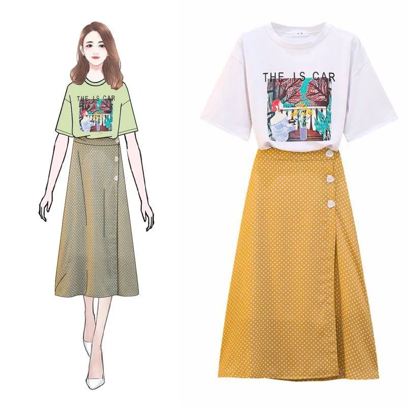 ICHOIX A-Line long chiffon skirt set 2 piece set women clothing polka dot skirt print t-shirt summer sets 2019 2 piece skirt set
ICHOIX A-Line long chiffon skirt set 2 piece set women clothing polka dot skirt print t-shirt summer sets 2019 2 piece skirt set