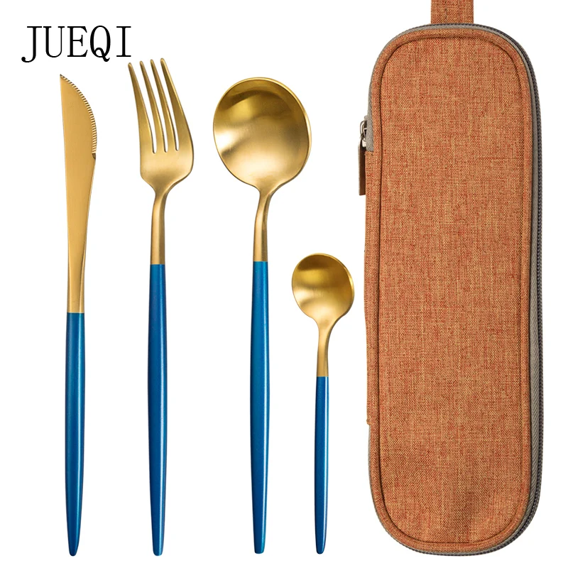 JueQi Dinnerware Set Stainless Steel Plating Gold Blue Black Knife Fork Tableware Cutlery Western Food Camping Tableware Bag
JueQi Dinnerware Set Stainless Steel Plating Gold Blue Black Knife Fork Tableware Cutlery Western Food Camping Tableware Bag