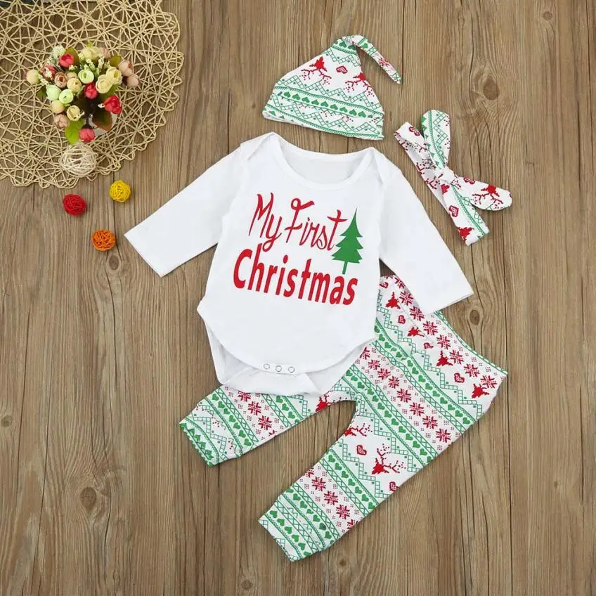 4Pcs Infant Baby Boy Girl Romper Tops+Pants+Hat+Headband Christmas Outfits Set skin-friendly baby clothes July28
4Pcs Infant Baby Boy Girl Romper Tops+Pants+Hat+Headband Christmas Outfits Set skin-friendly baby clothes July28