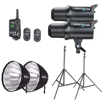 Photo studio kit 2x Godox DE300 Studio Flash + Portable P90L 90CM Deep Parabolic Softbox + FT-16 Trigger + Light Stand Kit CD50
Photo studio kit 2x Godox DE300 Studio Flash + Portable P90L 90CM Deep Parabolic Softbox + FT-16 Trigger + Light Stand Kit CD50