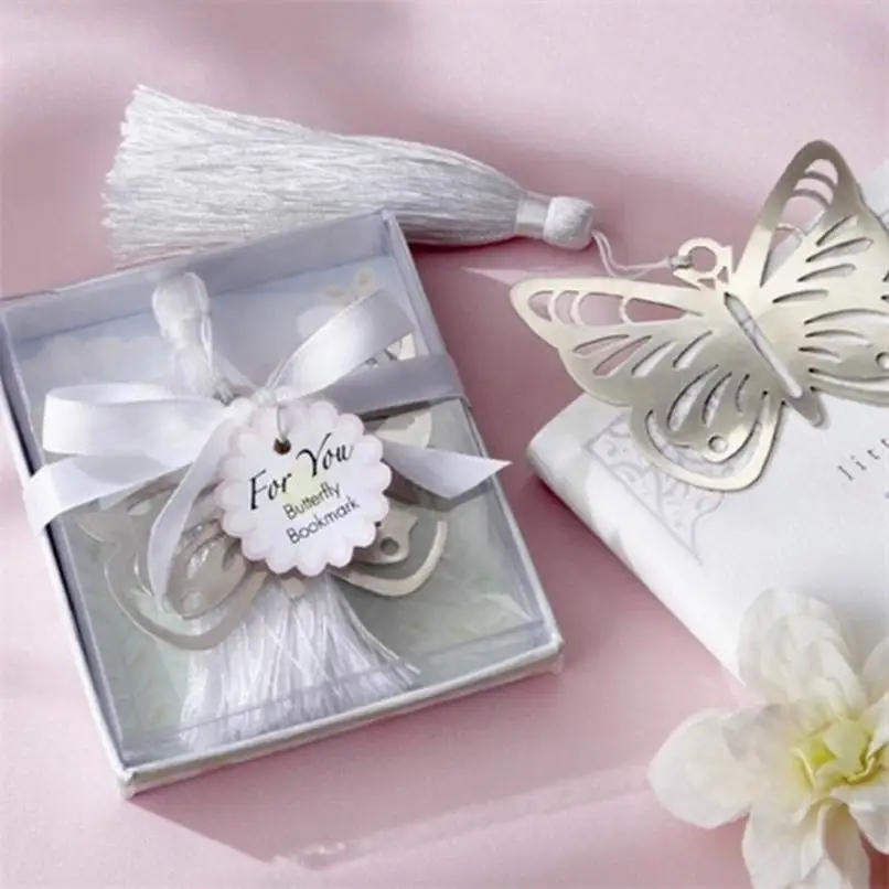 

300pcs Practical Reading Essential Metal Butterfly Bookmark With Tassels Boxed Wedding Favor Gift Business Gift