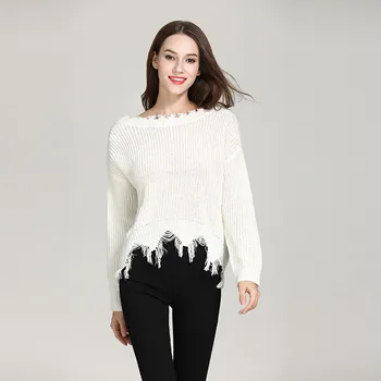Knitted Sweater Autumn Women One Size Ripped V Neck Loose Sweater Pullovers Ladies Solid Color Tassel Sweaters Tops 2019 5Zc0252
Knitted Sweater Autumn Women One Size Ripped V Neck Loose Sweater Pullovers Ladies Solid Color Tassel Sweaters Tops 2019 5Zc0252
