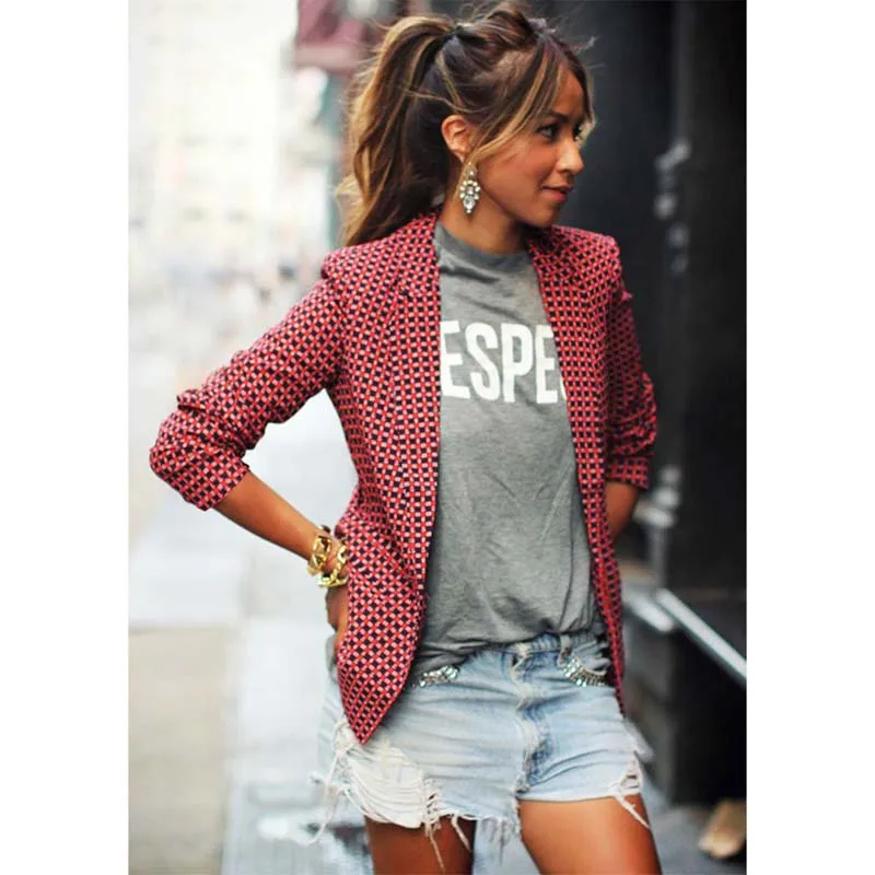 S M 2XL Women's fashion casual long-sleeved Coat red plaid lapel small suit jacket one button slim female coat jacket
S M 2XL Women's fashion casual long-sleeved Coat red plaid lapel small suit jacket one button slim female coat jacket