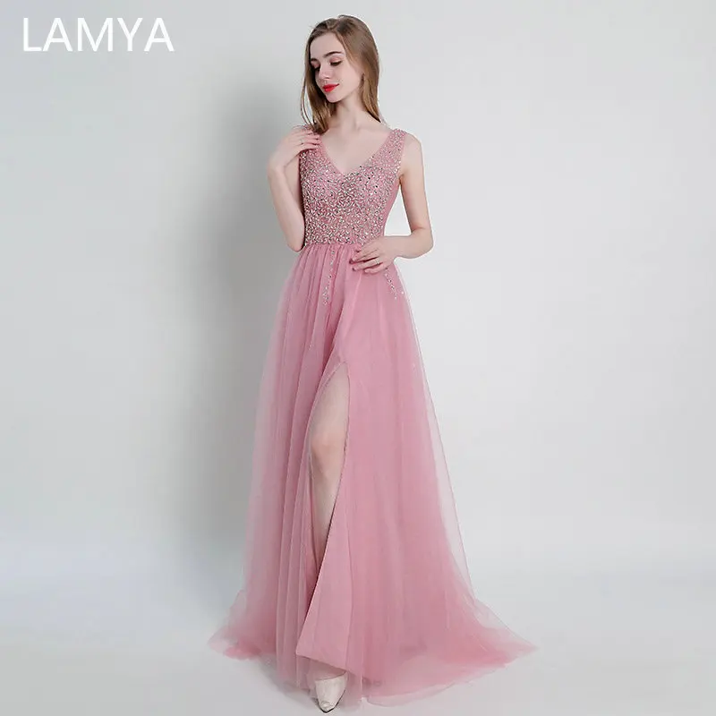 LAMYA Luxury V Neck Beading Slit Evening Party Dress Lace Up Backless Prom Gown 2019 Long A Line Formal Dresses Robe De Soiree
LAMYA Luxury V Neck Beading Slit Evening Party Dress Lace Up Backless Prom Gown 2019 Long A Line Formal Dresses Robe De Soiree