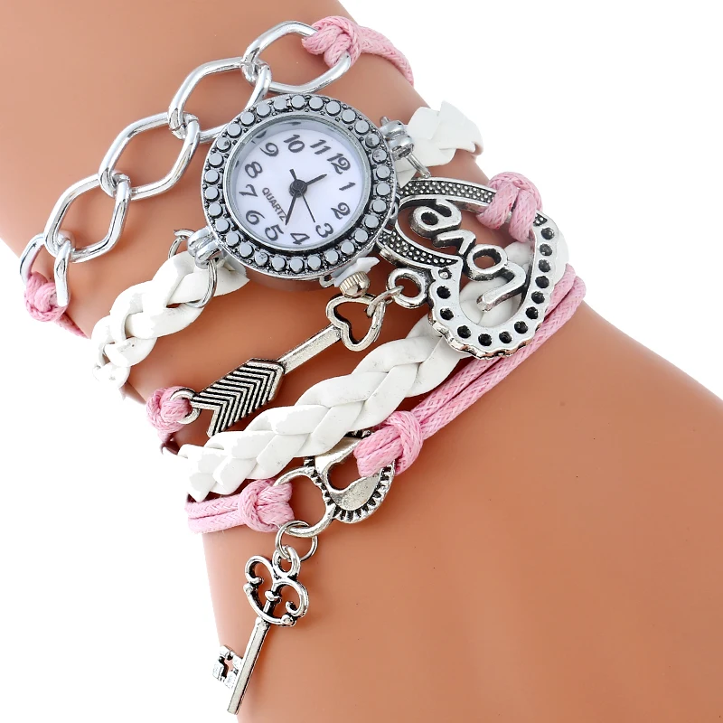 

Gnova Platinum Multilayer Charm Paracord Bracelet Watch Women Love Key Vintage Fashion Rhinestone Wristwatch Quartz Clock A899