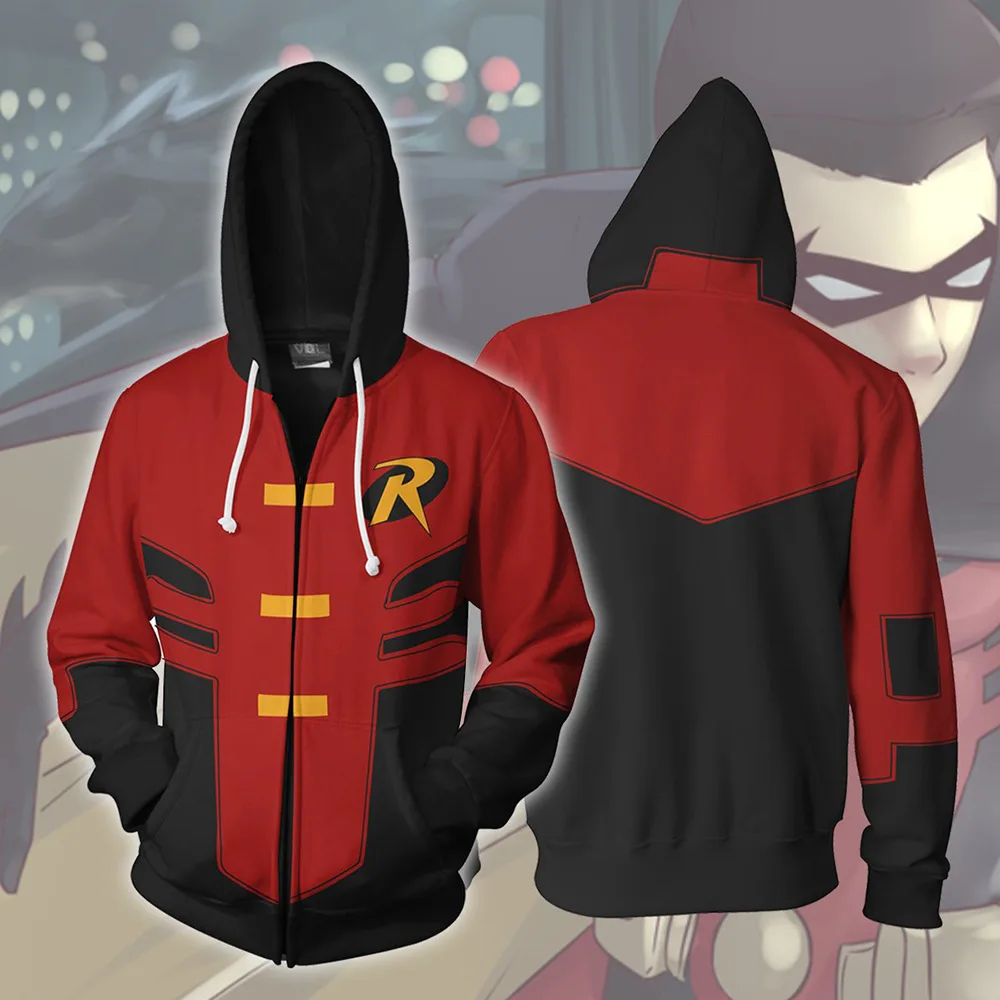 Japan Anime Sweatshirts Red Robin Cosplay Costume Autumn men and women anime 3D Printing zipper Jacket Hooded sweater
Japan Anime Sweatshirts Red Robin Cosplay Costume Autumn men and women anime 3D Printing zipper Jacket Hooded sweater