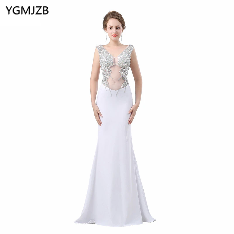 White Evening Dress Long 2019 Mermaid Sexy Elegant V Neck Backless Beaded Crystal Women Formal Evening Party Gown Robe De Soire 
White Evening Dress Long 2019 Mermaid Sexy Elegant V Neck Backless Beaded Crystal Women Formal Evening Party Gown Robe De Soire