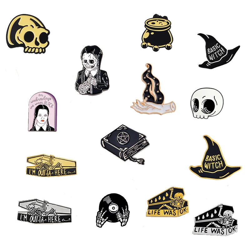 Halloween Party Accessories Gothic Magic Book Witch Skull Coffin Cat Hand Addams Family Brooch Button Enamel Lapel Pin Badge
Halloween Party Accessories Gothic Magic Book Witch Skull Coffin Cat Hand Addams Family Brooch Button Enamel Lapel Pin Badge
