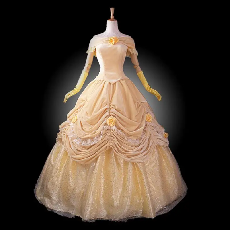 

adult princess belle costume women Beauty and the Beast costume cosplay halloween costumes for women velour Prom dress custom