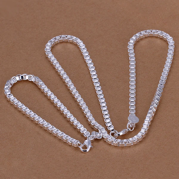 2018 Men's 4MM Box Chain Two-piece Set Silver Foreign Trade Set S026 Fashion Jewelry 925 Sterling Silver Necklaces and Bracelets
2018 Men's 4MM Box Chain Two-piece Set Silver Foreign Trade Set S026 Fashion Jewelry 925 Sterling Silver Necklaces and Bracelets
