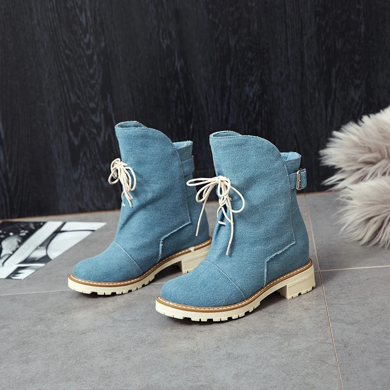Women Ankle Boots Woman Winter Shoes 2018 Size 34-43 Med Square Heels Buckle Strap High Quality Denim Upper Cross Tied SB220
Women Ankle Boots Woman Winter Shoes 2018 Size 34-43 Med Square Heels Buckle Strap High Quality Denim Upper Cross Tied SB220
