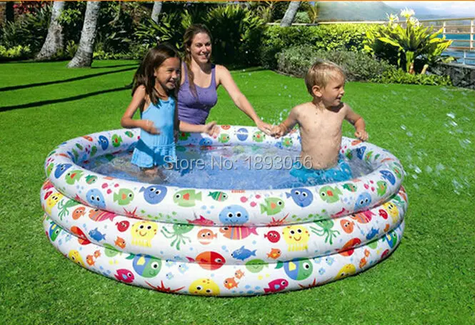 

INTEX 56440 Color Ocean Fish Printed Kiddie Pool Large 168*40CM 634L Inflatable Round 3-Ring Swimming Pool For Children