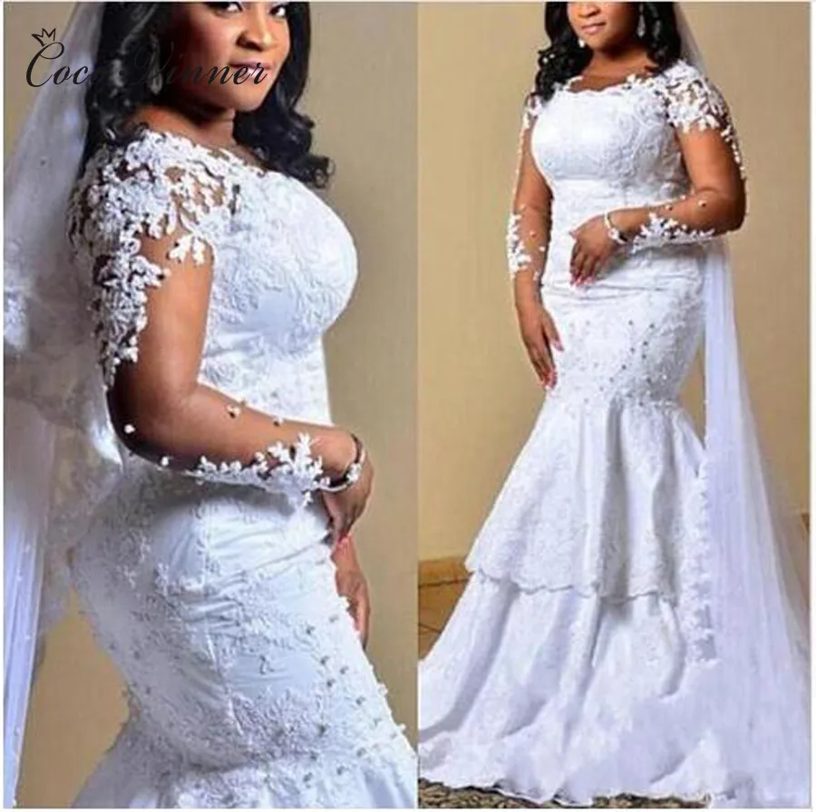 Long Sleeve Satin Mermaid Wedding dresses 2019 New Africa Style Pearl Beads Embroidery Appliques Wedding Dress Bridal Gown W0402
Long Sleeve Satin Mermaid Wedding dresses 2019 New Africa Style Pearl Beads Embroidery Appliques Wedding Dress Bridal Gown W0402
