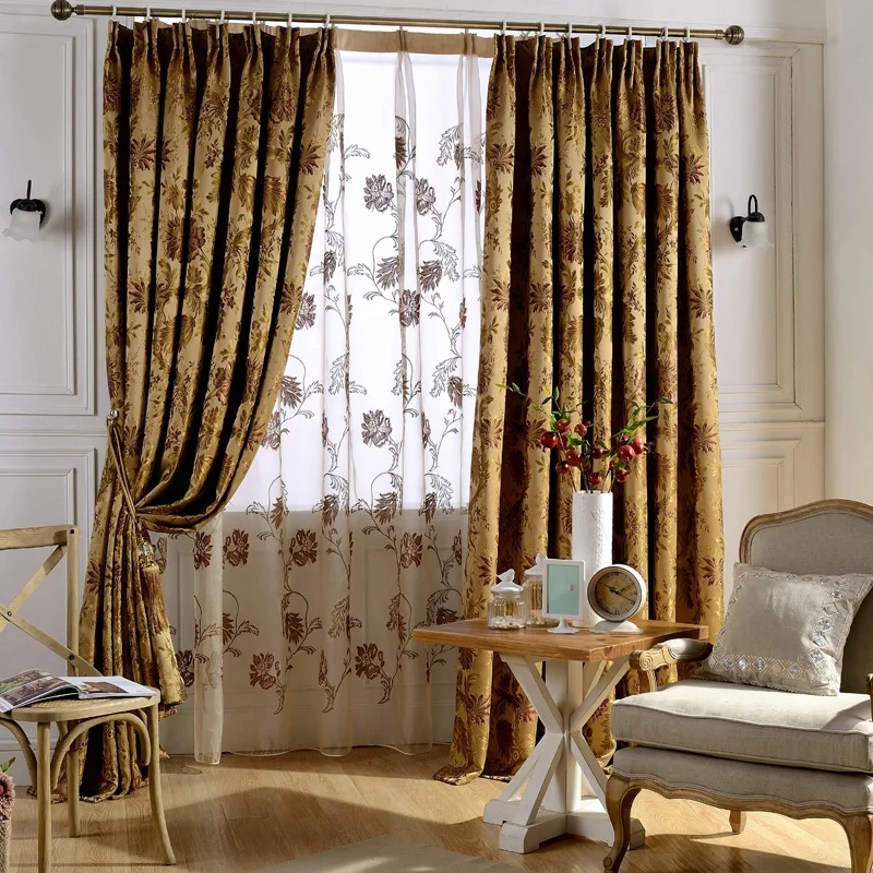 Custom curtains luxury American Exquisite embroidered Jacquard thick coffee gold cloth blackout curtain tulle drapes N387
Custom curtains luxury American Exquisite embroidered Jacquard thick coffee gold cloth blackout curtain tulle drapes N387