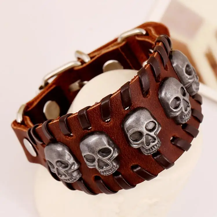 Punk Gothic Skull Braided Wide Leather Cuff Bracelet Skeleton Charm Bangle Belt For Men Biker Wristbands Fashion Vintage Jewelry
Punk Gothic Skull Braided Wide Leather Cuff Bracelet Skeleton Charm Bangle Belt For Men Biker Wristbands Fashion Vintage Jewelry