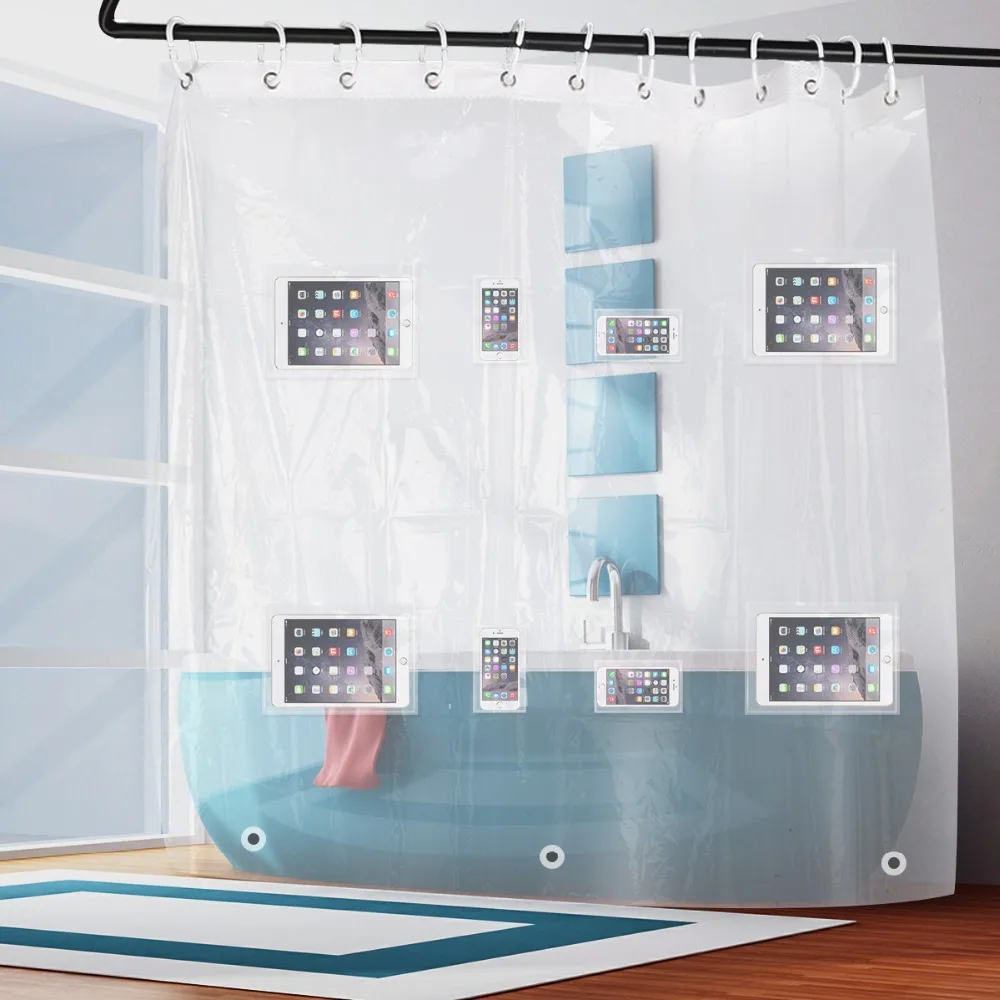 1.8m Transparent Shower Curtain with 8 Pockets Bath Curtain See Through Mat Phone Tablet Holder Clear for Touch Bathroom Curtain
1.8m Transparent Shower Curtain with 8 Pockets Bath Curtain See Through Mat Phone Tablet Holder Clear for Touch Bathroom Curtain